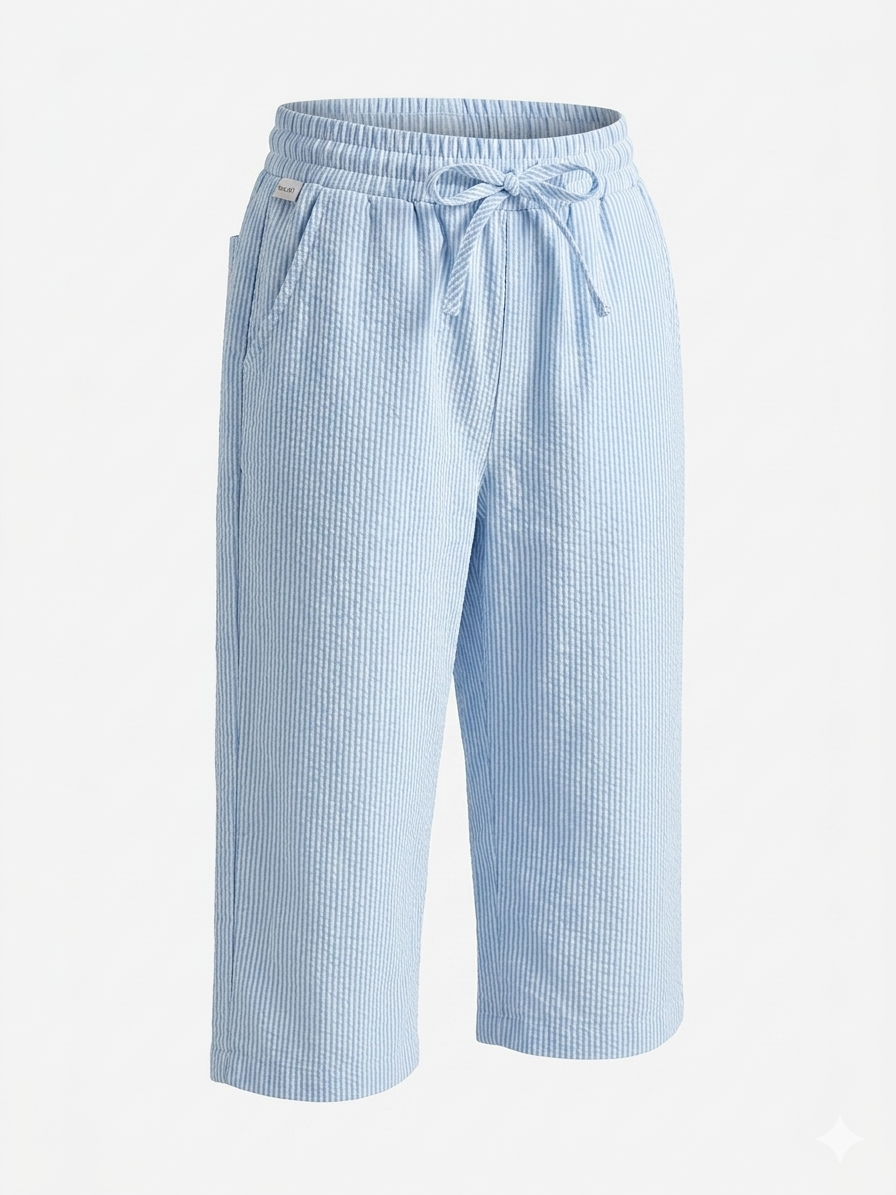 Pantalon fluide rayé bleu clair