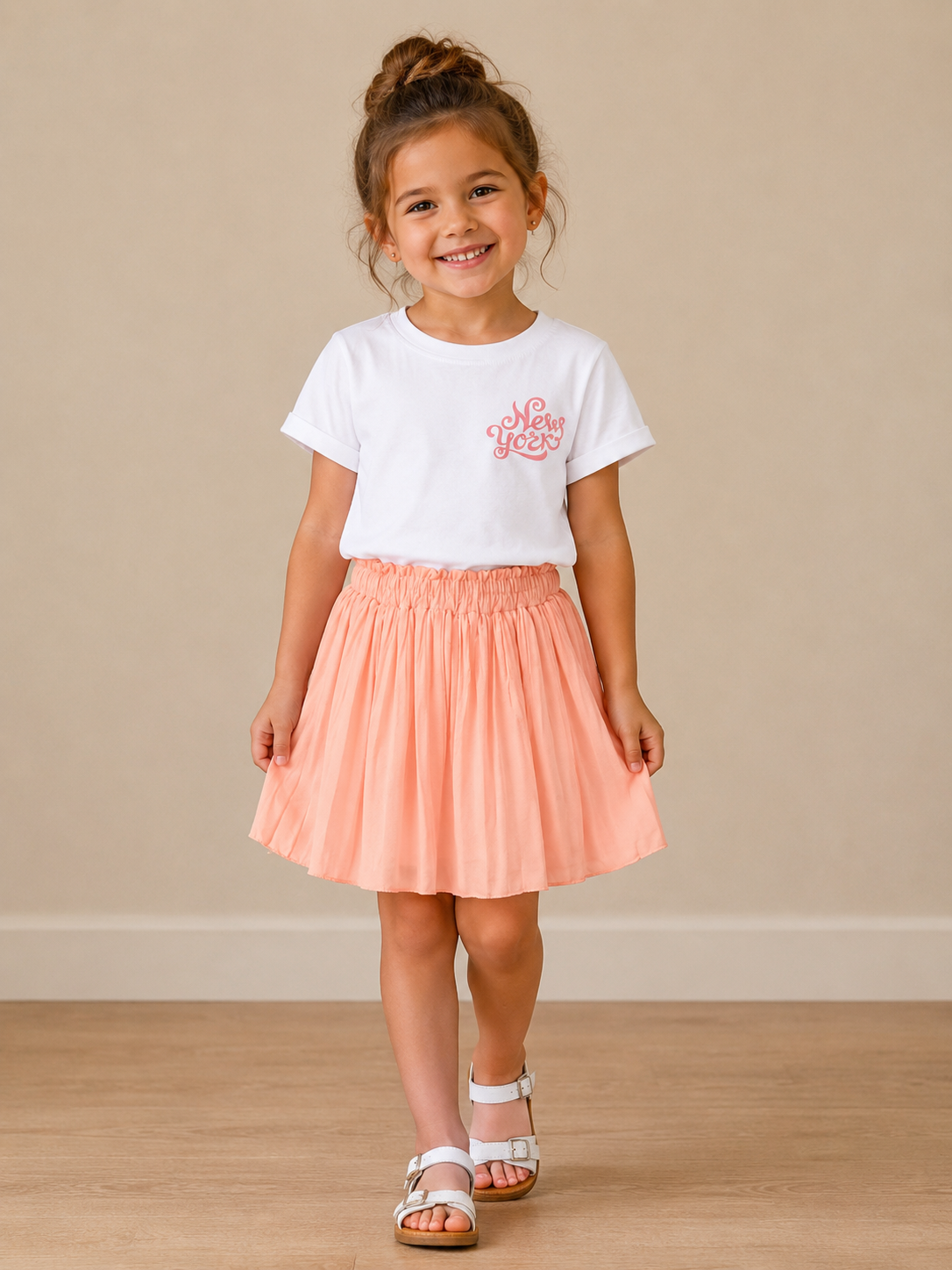 Jupe fluide uni rose clair