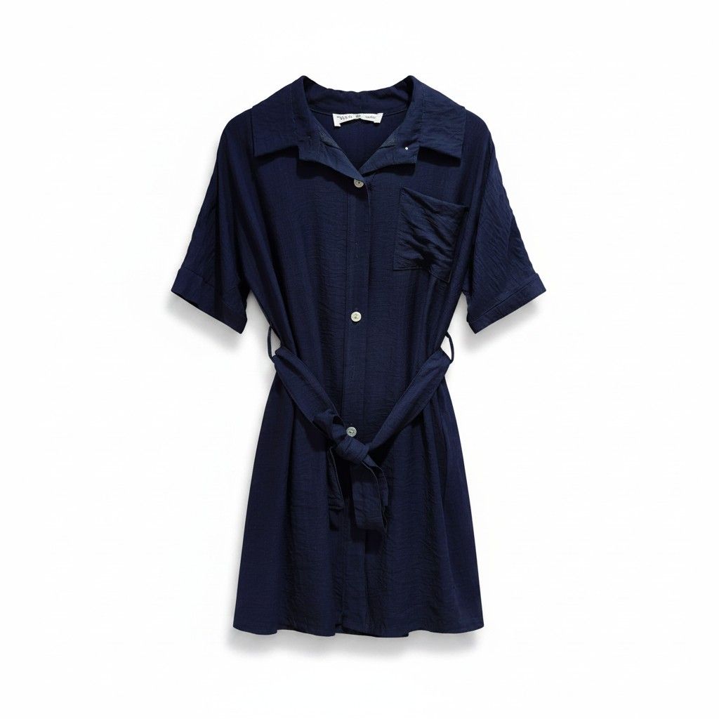 Robe uni avec ceinture bleu foncé